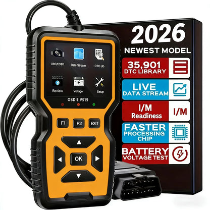 V519 Professional Obd2 Scanner - Usb-Powered Car Diagnostic Tool with Real-Time Data Stream, Full-Featured Obd Ii Testing (I/M Ready, Bod2/Eobd), Clears Engine Fault Lights, Reads/Erases Codes for Most Vehicles, Car Maintenance, Ergonomic Design, Durable Plastic Casing