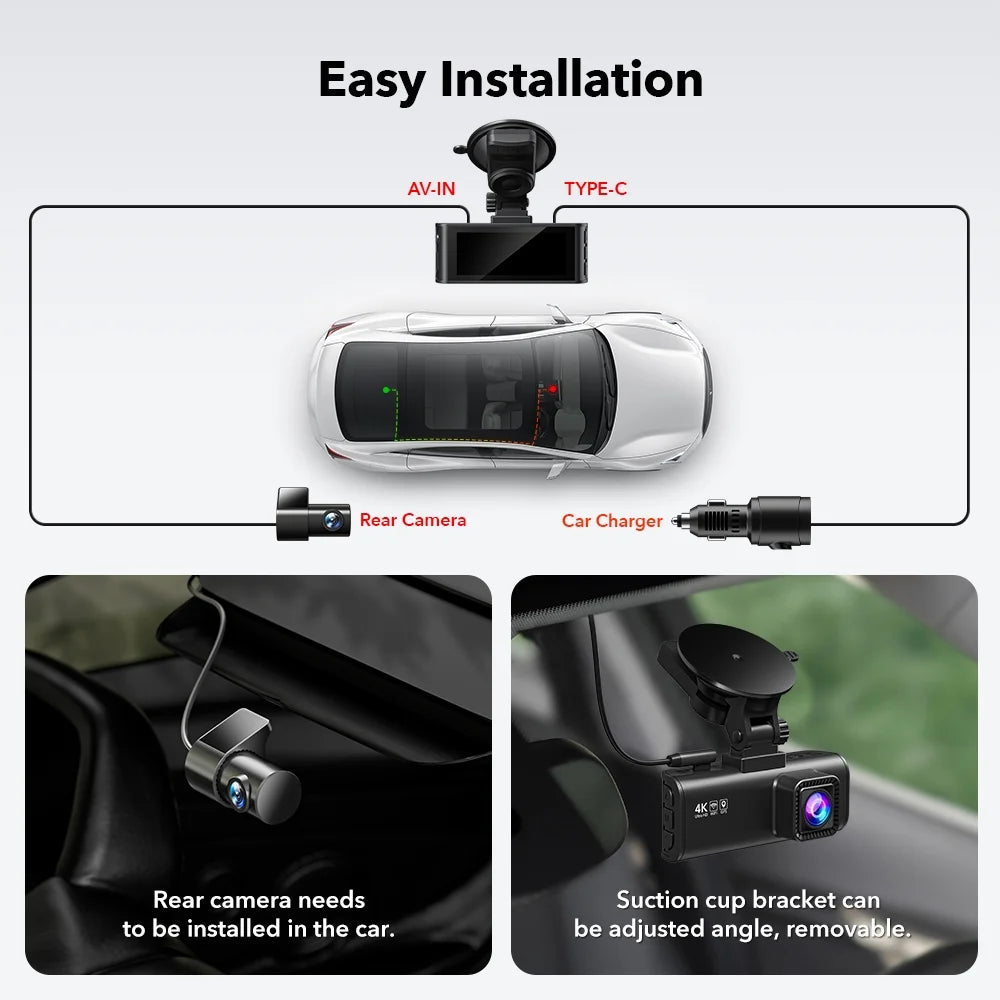 Dash Cam for Cars, 4K/2.5K Full HD Car Camera Dash Cam, 3.16” IPS Screen Dash Cam, Dashcam Built-In Wi-Fi GPS, Night Vision, Loop Recording, Vehicle, Parking Mode, Free 64GB Card