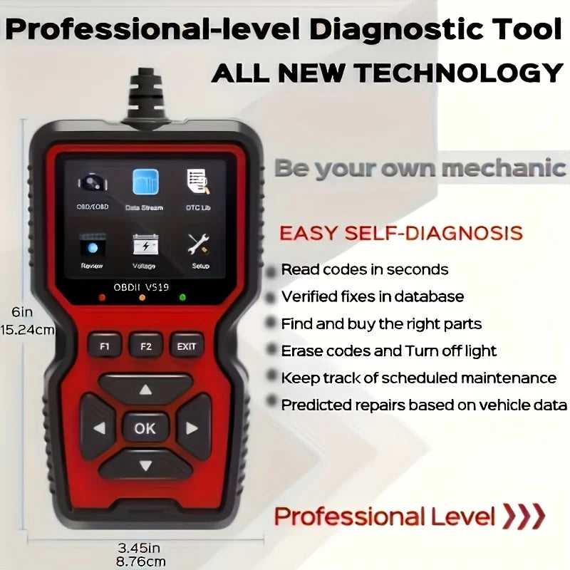 V519 Professional Obd2 Scanner - Usb-Powered Car Diagnostic Tool with Real-Time Data Stream, Full-Featured Obd Ii Testing (I/M Ready, Bod2/Eobd), Clears Engine Fault Lights, Reads/Erases Codes for Most Vehicles, Car Maintenance, Ergonomic Design, Durable Plastic Casing