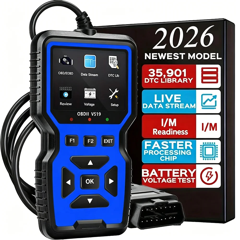 V519 Professional Obd2 Scanner - Usb-Powered Car Diagnostic Tool with Real-Time Data Stream, Full-Featured Obd Ii Testing (I/M Ready, Bod2/Eobd), Clears Engine Fault Lights, Reads/Erases Codes for Most Vehicles, Car Maintenance, Ergonomic Design, Durable Plastic Casing