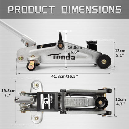 Floor Jack, 1.5 Ton Hydraulic Car Jack, 3,000 Lb, 4.9"-11.8"