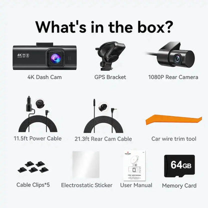 Dash Cam for Cars, 4K/2.5K Full HD Car Camera Dash Cam, 3.16” IPS Screen Dash Cam, Dashcam Built-In Wi-Fi GPS, Night Vision, Loop Recording, Vehicle, Parking Mode, Free 64GB Card