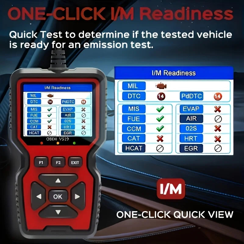 V519 Professional Obd2 Scanner - Usb-Powered Car Diagnostic Tool with Real-Time Data Stream, Full-Featured Obd Ii Testing (I/M Ready, Bod2/Eobd), Clears Engine Fault Lights, Reads/Erases Codes for Most Vehicles, Car Maintenance, Ergonomic Design, Durable Plastic Casing