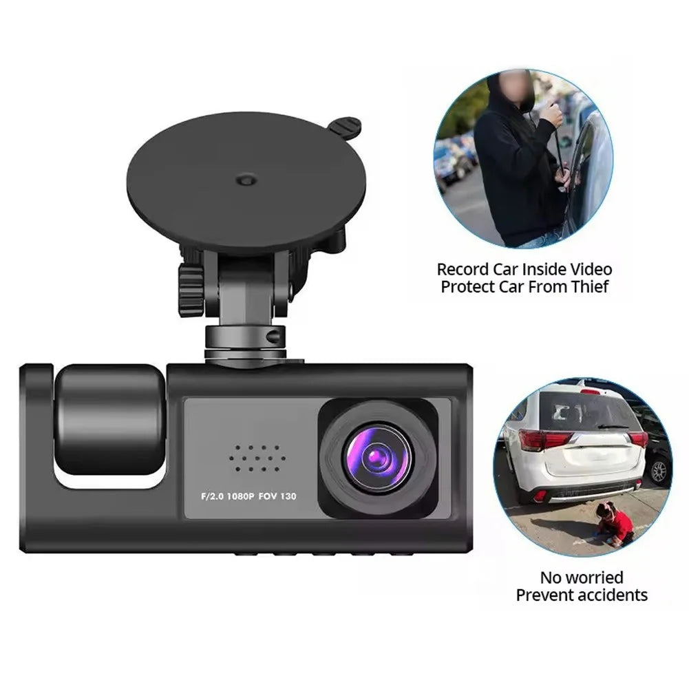 Dash Cam, 3 Channel Dash Cam, 1080P Dash Cam Front and Inside, Triple Dash Cam, Infrared Night Vision, G-Sensor, 24Hr Parking, Front Rear Dash Cam Loop Recording