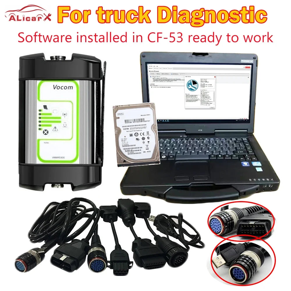 PTT2.8.13 Tech Tool Excavators Industrial Truck Diagnostic round Interface VOCOM for V0Lv-/ R-Noult/Ud/Mack PTT Install in CF53