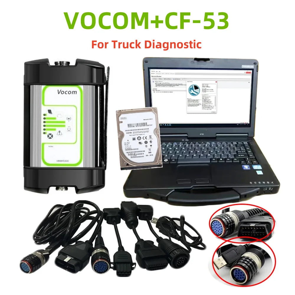PTT2.8.13 Tech Tool Excavators Industrial Truck Diagnostic round Interface VOCOM for V0Lv-/ R-Noult/Ud/Mack PTT Install in CF53
