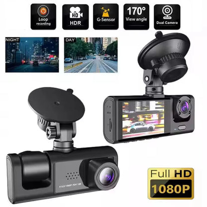 Dash Cam, 3 Channel Dash Cam, 1080P Dash Cam Front and Inside, Triple Dash Cam, Infrared Night Vision, G-Sensor, 24Hr Parking, Front Rear Dash Cam Loop Recording