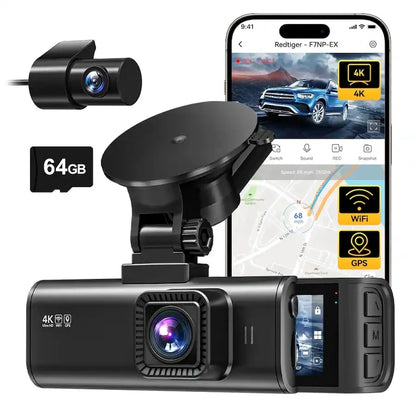 Dash Cam for Cars, 4K/2.5K Full HD Car Camera Dash Cam, 3.16” IPS Screen Dash Cam, Dashcam Built-In Wi-Fi GPS, Night Vision, Loop Recording, Vehicle, Parking Mode, Free 64GB Card