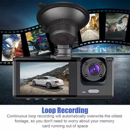Dash Cam, 3 Channel Dash Cam, 1080P Dash Cam Front and Inside, Triple Dash Cam, Infrared Night Vision, G-Sensor, 24Hr Parking, Front Rear Dash Cam Loop Recording