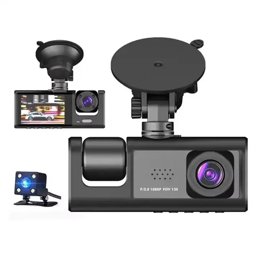 Dash Cam, 3 Channel Dash Cam, 1080P Dash Cam Front and Inside, Triple Dash Cam, Infrared Night Vision, G-Sensor, 24Hr Parking, Front Rear Dash Cam Loop Recording